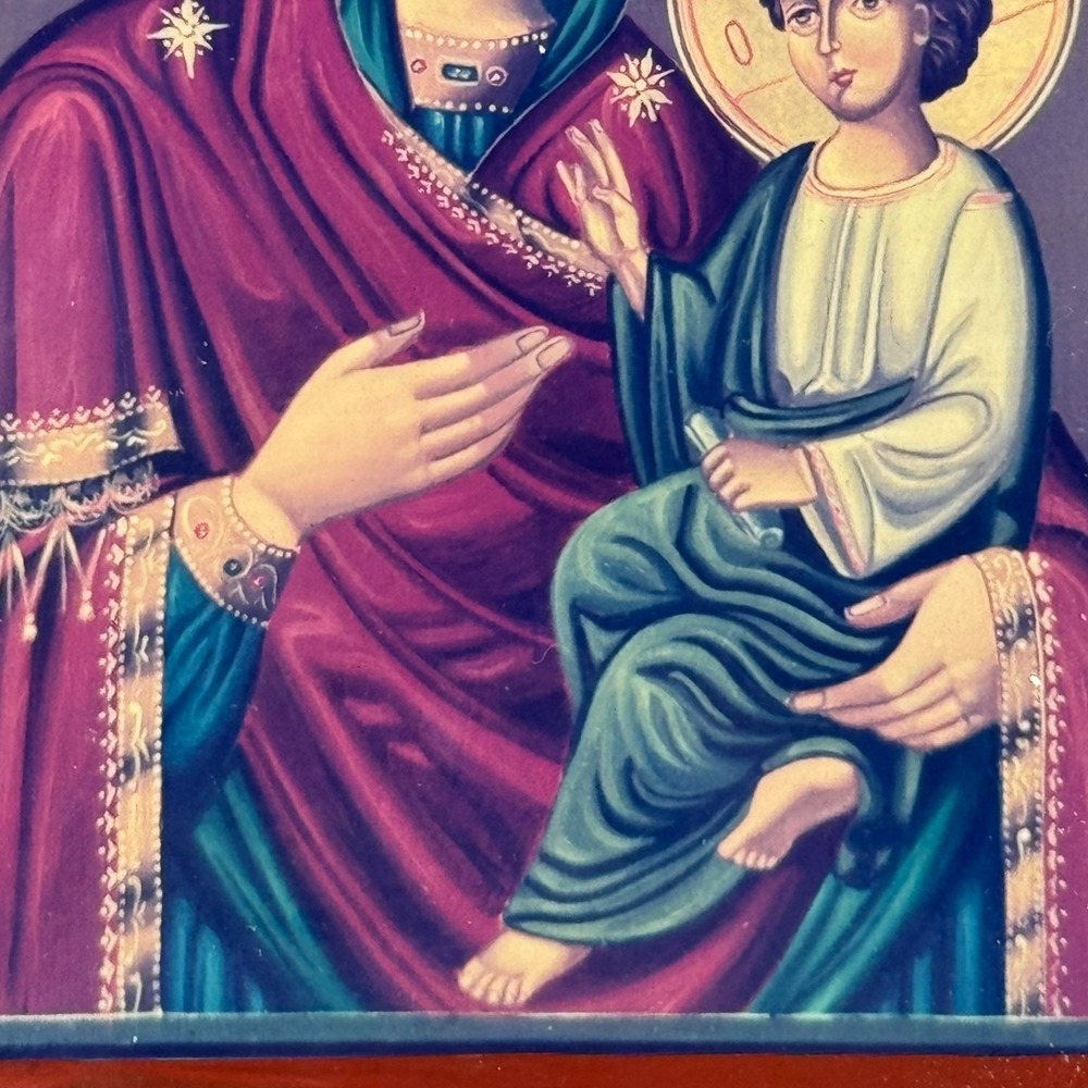 VTG Virgin Mary and Child Jesus Byzantine Orthodox Wooden Religious Icon Plaque - Picture 3 of 7